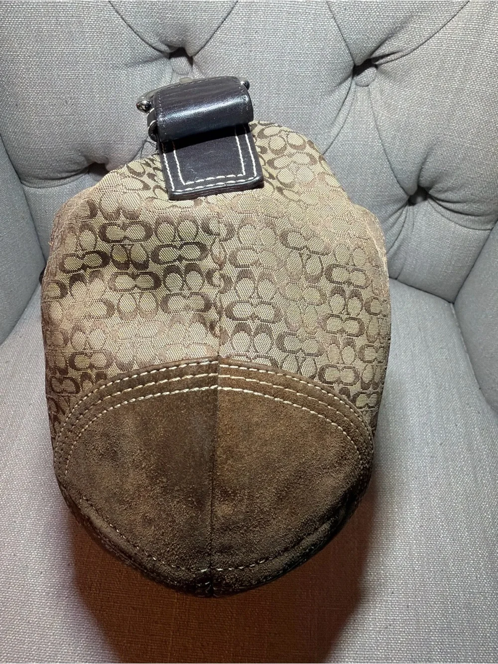 COACH Signature Canvas Half Moon Hobo Bag Brown Suede D052-2158